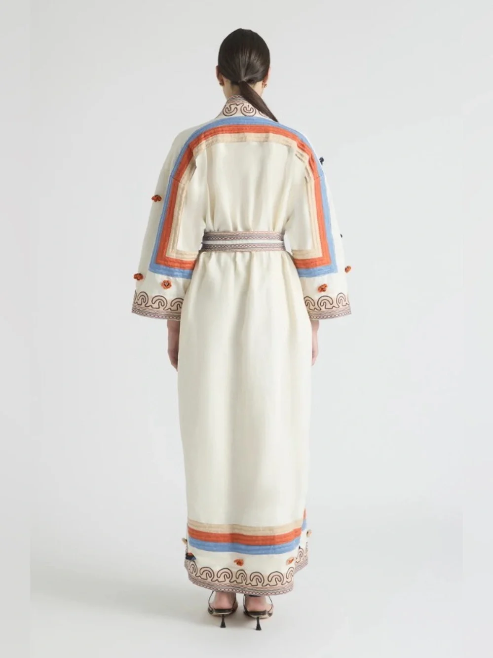 Antipodean Rise 100% Linen Woven Embellished Belted Robe Long Dress Size M NWT